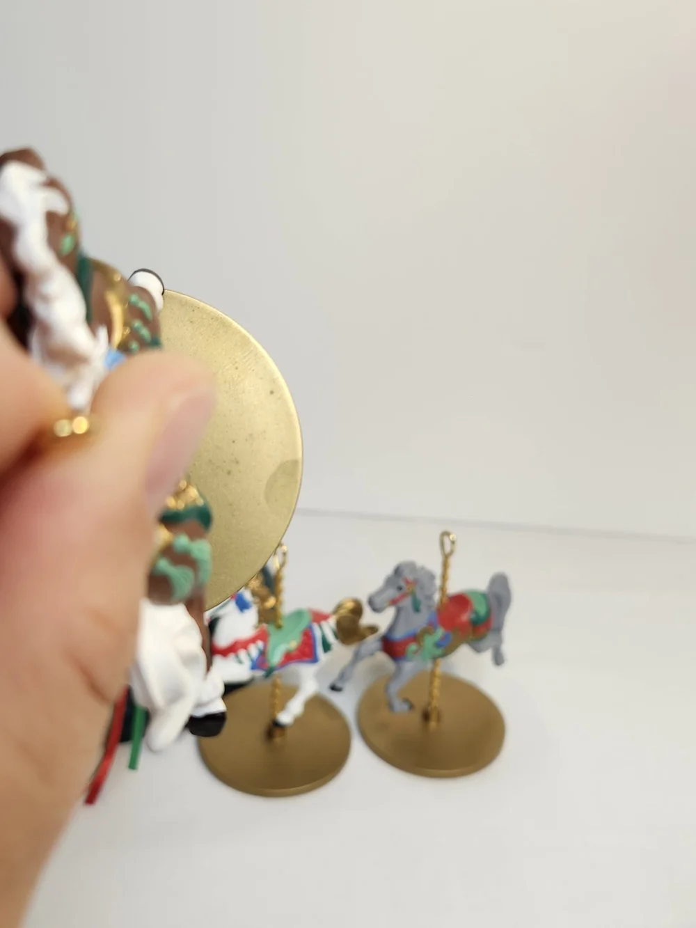 1989 Halmark Holiday Carousel Horse Ornament Set - Green & Multicolor